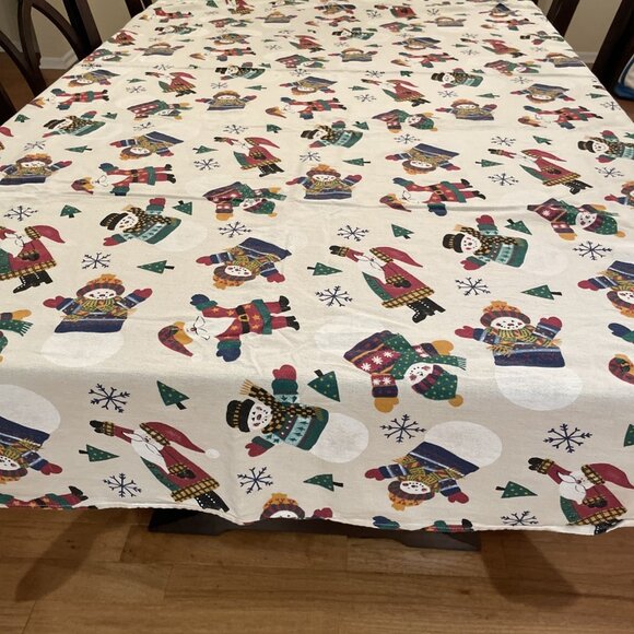 Vintage Christmas Holiday Tablecloth Rectangular 60X80" Snowman Santa Country - Picture 1 of 6